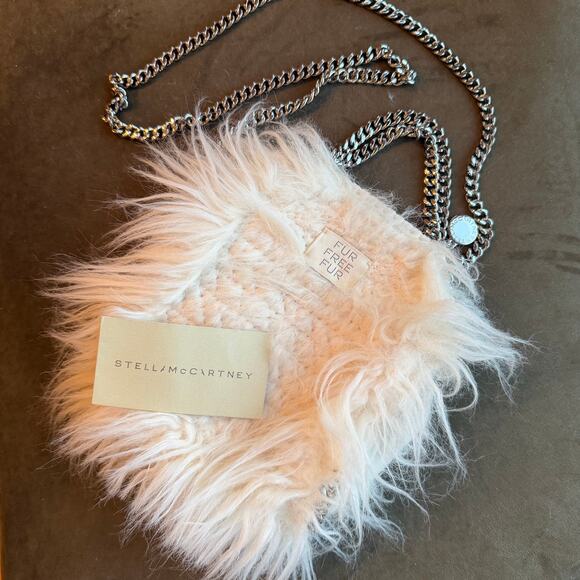 NEW Stella Mccartney Falabella Mini Fur Tote Bag Silver Chain - Picture 4 of 16